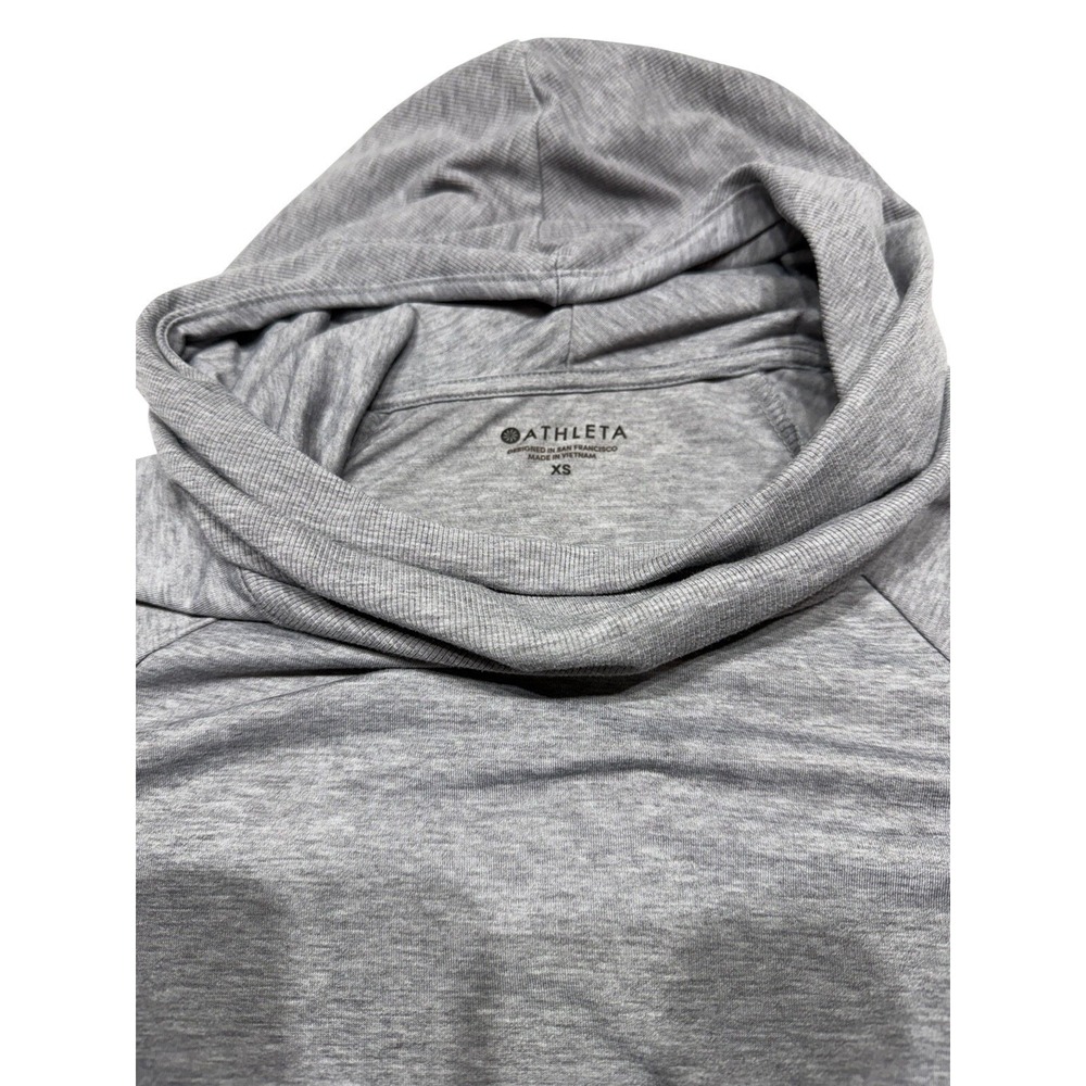 Athleta Gray Hooded Tunic Top Cowl Neck Thumbhole Long Sleeve XS Heathered Gray - Picture 2 of 6